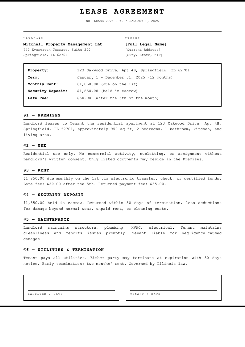 Monochrome stark lease agreement